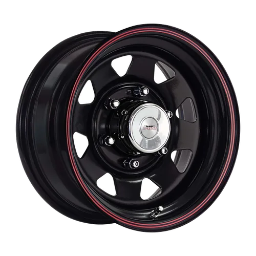 MAG WHEEL - SPOKE BLACK WITH RED PINSTRIPE 14X7 5X114.3 60.1 CB STEEL WHEELS (SET OF 4)